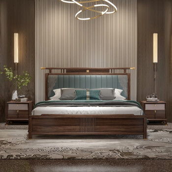 心居名家实木双人床1.8米真皮床北欧现代新中式大床婚床乌金木